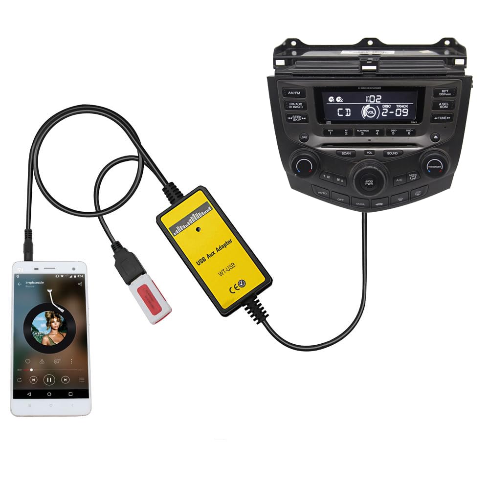 Aux Adapter, USB AUX in Adapter Car Stereo Digital Cd Changer 3.5mm Aux Interface for Honda 2.4 2003-2011 Accord 2002-2011 City 2005-2011 CRV 2006-2011 Civic 2005-2011 Odyssey 2002-2011 Fit