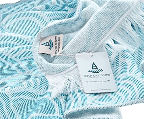Sea Me At Home Turkish Hand Towels For Bathroom, Kitchen Towels Decorative Set Of 2, Luxury Turkish Cotton Dish Tea Towels 14 X 30 Inches For Modern, Boho, And Farmhouse Decor (Turquoise Waves) #TOP4