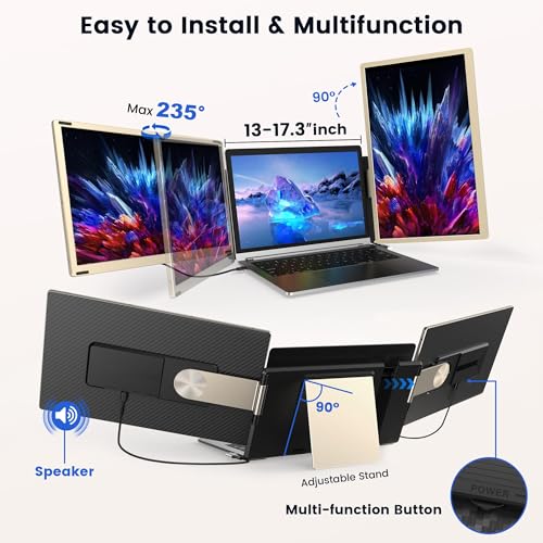 Image of Laptop Screen Extender, 15.6 inch Detachable Triple Portable Monitor, 1080P FHD IPS Display, Sturdy & Durable, USB-C /HDMI Plug-Play Monitor Extender for Mac /Win /Android, Fits 13-17 inch Laptops