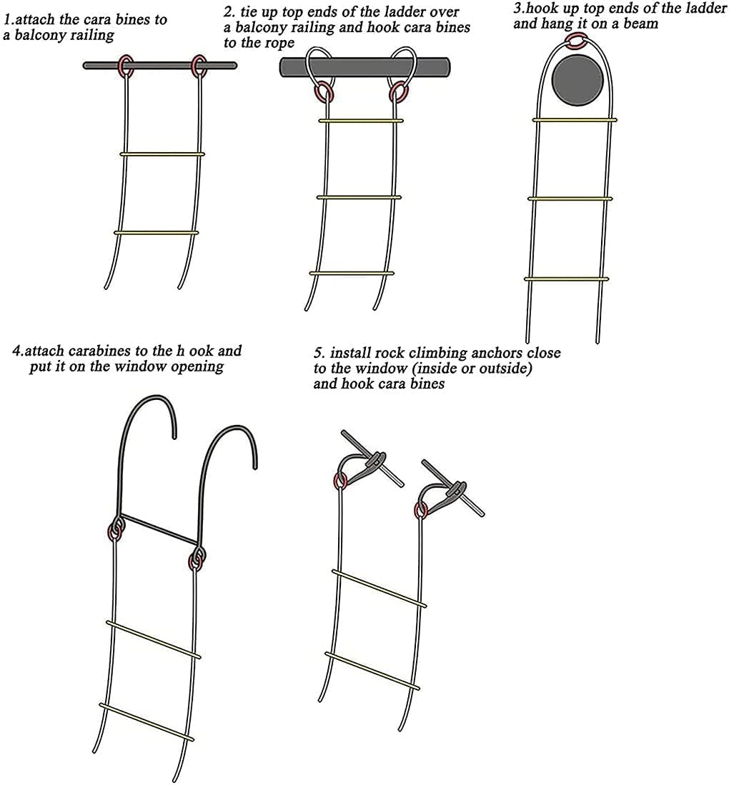 Soft Ladder Rope Ladder Fire Ladder, Fire Escape Rescue Ladder, Rope Ladder with Hook and Loop Multi-Purpose Ladder Emergency Ladder Rope Ladder