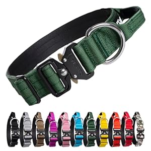 TSPRO Premium Collar Táctico Perro Collar Perro con Mango, Ajustable Collar de Perro Hebilla de Metal de Liberación Rápida para Perros Medianos a Grandes (Verde L)