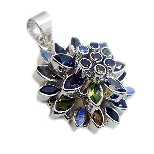 Pendentif en argent et pierres naturelles multicolores fait main