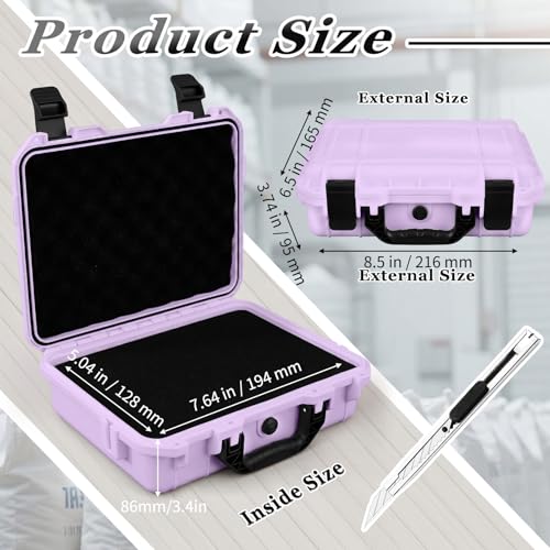 Image of Relaxweex 1 Pcs Waterproof Hard Case with DIY Customizable Foam Insert Portable Protective Case with Knife for Camera Drones Equipments Tools Test Instruments(Purple,8.5 x 6.5 x 3.7 Inch)