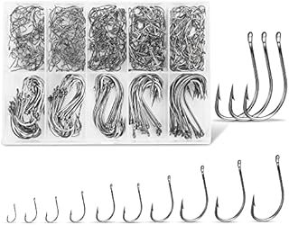 Carbon Steel Fishing Hooks 500 Pcs, Circle Hooks Assortment for Saltwater Freshwater Ice Fishing, Salt Water Fish Hooks for Catfish Trout Bass Octopus Multi Size 6 8 10 12 14 16 18 20 22 24