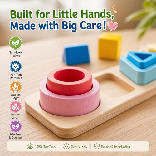Image of 5 in 1 Wooden Shape Sorter Toys for Kids - Sorting & Stacking Peg Board, Montessori Learning Set Helps Improve Fine Motor Skills & Early Education | Toddlers Age 1-3 Years | Multicolor