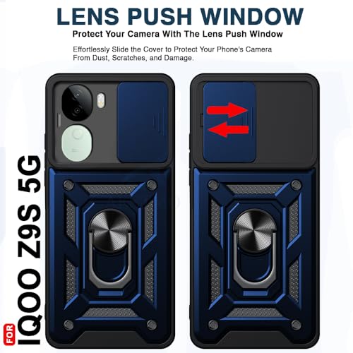 Image of AESTMO Tough Armor Compatible with iQOO Z9S 5G Bumper Back Case Cover | Ring Holder & Sliding Camera Shield Cover | 360 Degree Protection Back Case Cover Compatible with iQOO Z9S 5G (Blue)
