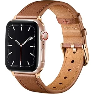 CeMiKa Kompatibel mit Apple Watch Armband Leder 38mm 40mm 41mm 42mm 44mm 45mm 49mm, Lederband Ersatzarmband für iWatch Series 9 8 7 6 5 4 3 2 1 SE, 38mm/40mm/41mm, Braun/Roségold