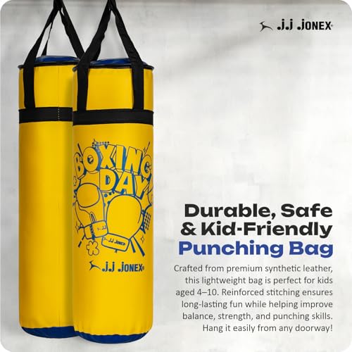 Image of JJ Jonex Sports Kids Boxing Punching Bag Set - Heavy Boxing Bag, Gloves, MMA, Home Gym & Martial Arts Training Equipment | for Boys & Girls for Age 3 4 5 6 7 8 Years | Yellow Color |