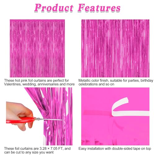 Image of ZATAYE 2 Pack Rose Red Valentines Foil Curtain Streamer Decorations | Rose Red, Metallic Foil, 3.28 x 7.05 FT, Tinsel Backdrop, Foil Curtain Streamer, Valentines Party Decorations