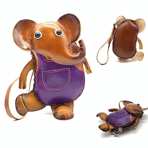 Vintage Genuine Leather 3D Animal Elephant Coin Purse With Removable Wrist Strap #006 (Brown)4