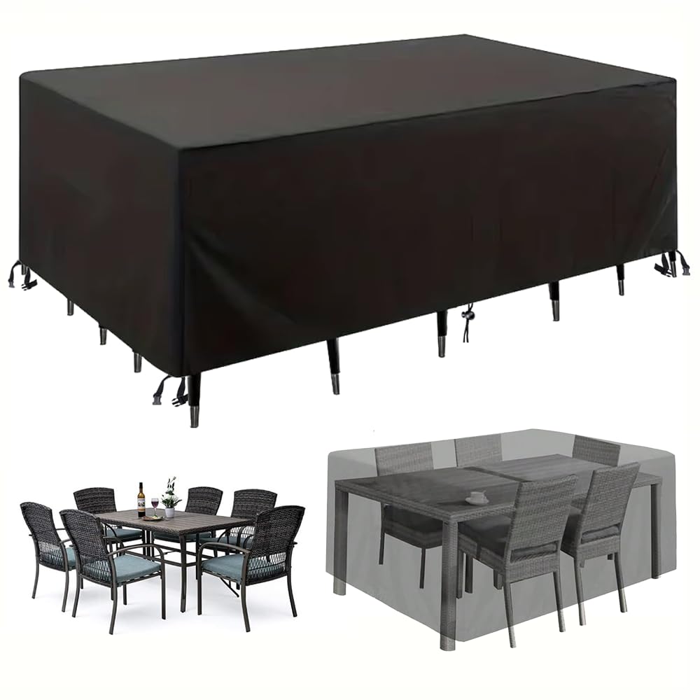 Ajalgz Black Garden Furniture Set Covers 105X70x40cm/Lxwxh Outdoor Patio Furniture Cover Waterproof 420D Oxford Anti-Uv Tear-Resistant Square/Rectangle Garden Table Covers For Winter