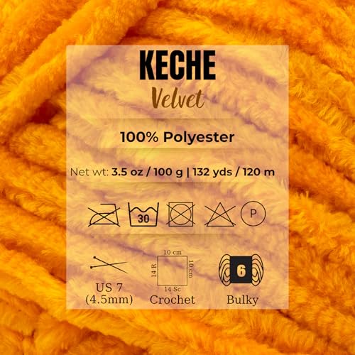 Image of Keche Velvet Yarn for Crocheting, Soft Chenille Bulky Baby Blanket Amigurumi Yarn 100 gr (132 yds) (Mustard, 5 SKEINS)