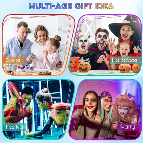 Image of Store2508 Face Body Paint Kit for Kids - 20 Colours Non-Toxic Water Based Face Painting Set with Glitter Hair Chalk Brushes Sponges Stencils and Tattoos - Safe Skin Friendly Washable Paints for Parties Festivals Halloween