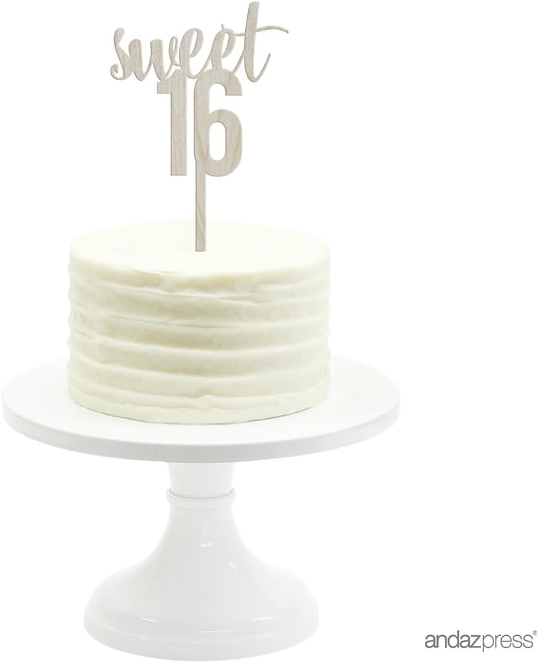 Andaz Press Birthday Wood Cake Toppers, Sweet 16, 1-Pack, Decor Decorations