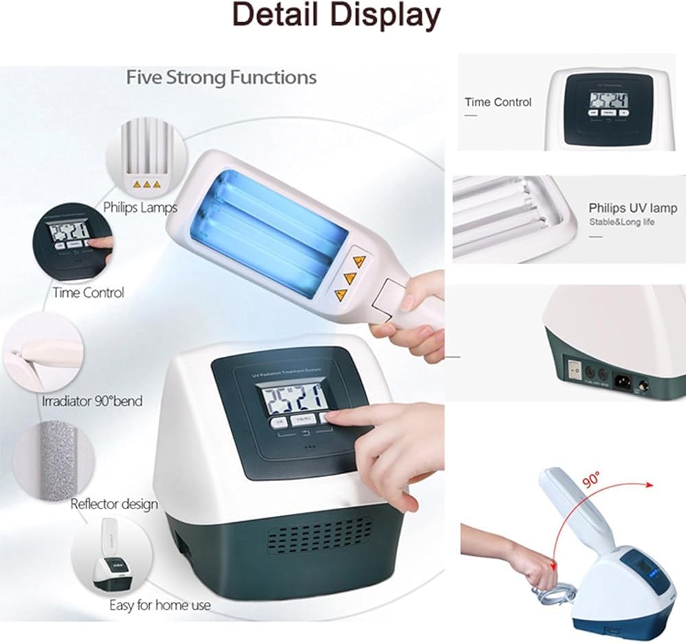 Lampada UV per fototerapia a banda stretta 311nm, terapia della luce UVB con due lampadine, area di iradiazione, con timer e display LCD, sicura ed efficace, per tutto il corpo