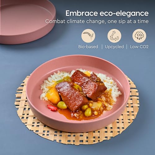 Image of Eha Earth Friendly Verde Round Plates | Set of 4 | 8 inch | Made with Rice Husk Biocomposite | Breakfast Plates | Unbreakable Dinner Plates Set | Microwave Safe | Innocent
