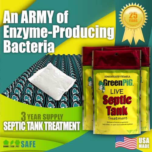 Image of Green Pig Septic Tank Treatment Packets - Septic-Safe Enzyme Treatment for Preventative Maintenance, Helps Prevent Clogs & Odors, 3-Year Supply (12 Packets) | Septic-Safe Enzyme Treatment, Preventative Maintenance, Helps Prevent Clogs & Odors