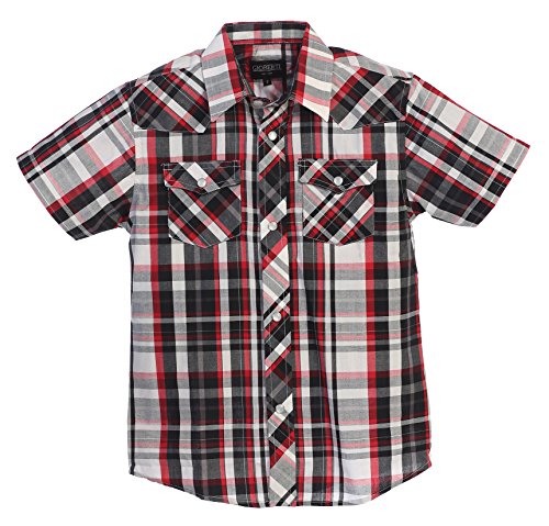 Image of Gioberti Boys Casual Western Plaid Pearl Snap-on Buttons Short Sleeve Shirt