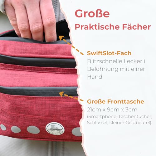 joy-mara Leckerlitasche für Hunde - wasserdichte Hunde Leckerlitasche & Bauchtasche Hundetraining, Gassi Tasche Hund mit Flaschenhalter, Futtertasche Hund mit Kotbeutelspender & Leckerlibeutel