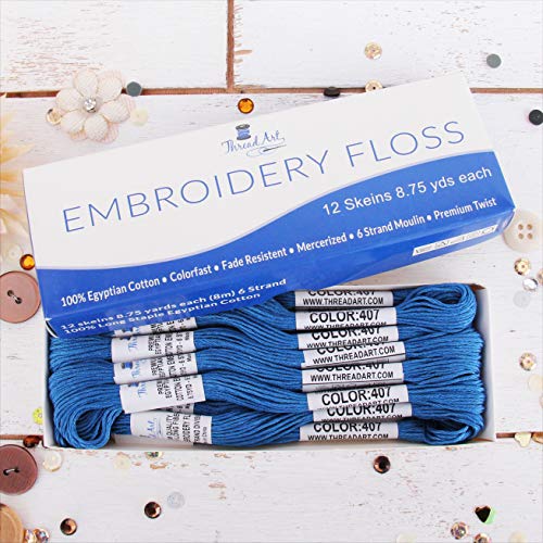 Image of 12 Skeins ThreadArt Cotton Embroidery Floss, Blue | Long fiber cotton embroidery floss for cross stitch, hand embroidery and bracelets. Six-strand floss separates easily.