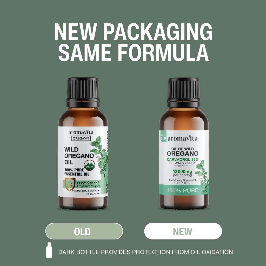Wild Oregano Oil Organic - 100% Pure Undiluted Organic Wild Oregano Oil with 86-90% Carvacrol, Immune Support - Plant-Based, Herbal Supplement - Vegan, Non GMO, Gluten Free, 1fl.oz/30ml