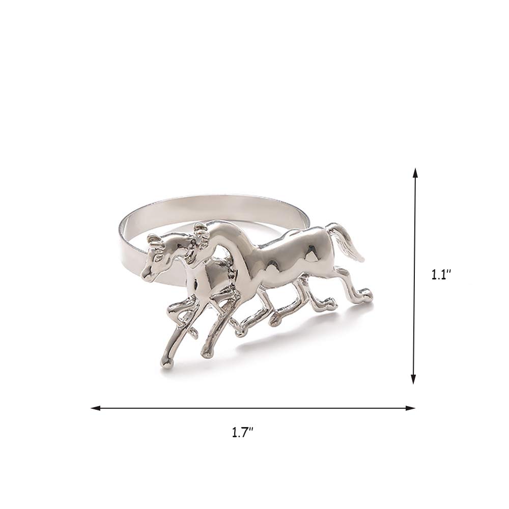 QTKJ Alloy Home Silver Horses Napkin Ring Set of 6 Napkin Buckle for Wedding,Parties, Dinners, Christmas, Holidays Decor (Silver)