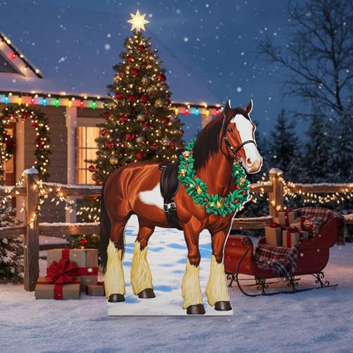 Image of Marsui 6.3 ft Christmas Clydesdale Horse Cardboard Cutout Stand up Life Size Christmas Clydesdale Party Decorations Farm Animals Photo Props for Horse Racing Party Decor Derby Theme Supplies
