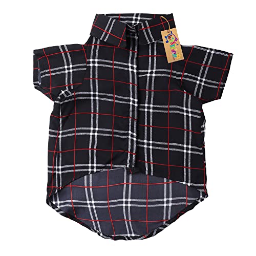 Image of Western Era Cotton Printed Breathable Basic Vest Dog Shirt, Super Soft Shirt, Cute Lightweight Thin Shirt for Your Furries, Ultra Comfort Dog Apparel (Black Check Print) (Medium - 16inch)