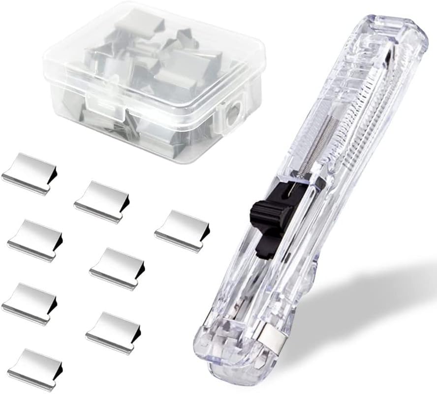MR.SHOPPERS Portable Handheld Paper Clam Clip Dispenser with 50 Stainless Steel Metal Refill Clips, Reusable Paper Clip Set Binder Clips Paper Clamps, Paper Clipper for Desk Document Office Home