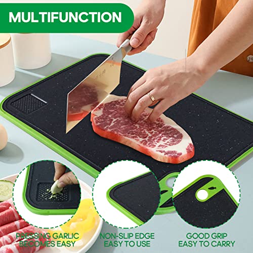 BOCHION Chopping Board Set, 3 Thick Plastic Cutting Boards with Non-Slip Feet and Garlic Press Grove - Image 3