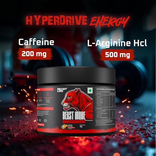 Image of Beastlife Pre-Workout | 105 gm | Orange Flavor | Boosts Pump & Energy | Speeds Up Recovery | 2000 mg Citrulline | 2500 mg Beta-Alanine | 200 mg Caffeine | 500 mg Betaine