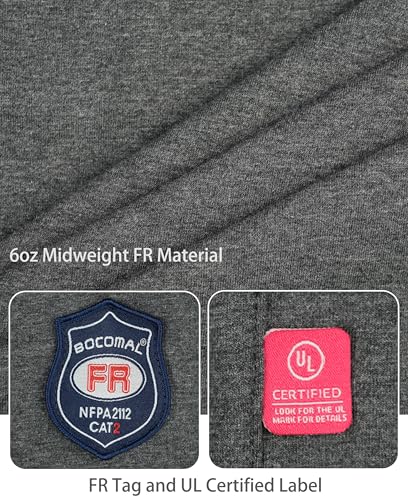 Image of BOCOMAL FR Hooded T Shirts Utility Pocket Fire Resistant Summer Hoodie CAT2 | 6oz Midweight Flame Retardant Cotton Hoodies,Kangaroo /Button Pocket,NFPA2112,Rib-Knit Cuffs,FRC Welding Arc Rated Work Shirt