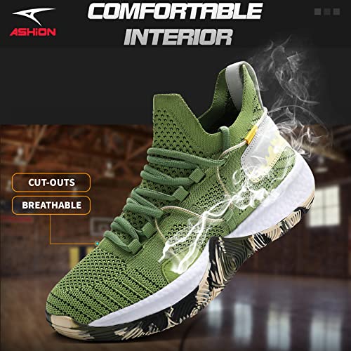 Ashion Mens Basketball Shoes Lightweight Breathable Sneakers Anti Slip Sports Shoes For Running Walking Grass Green 11 #TOP4