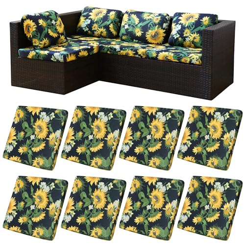 Image of 8Pcs Stretch Patio Cushion Covers,Outdoor Couch Covers Replacement,Outdoor Couch & Sofa Slipcovers,for Patio Furniture Cushion Covers,Washable Reusable Furniture Protector(Sunflower,Cover Only)