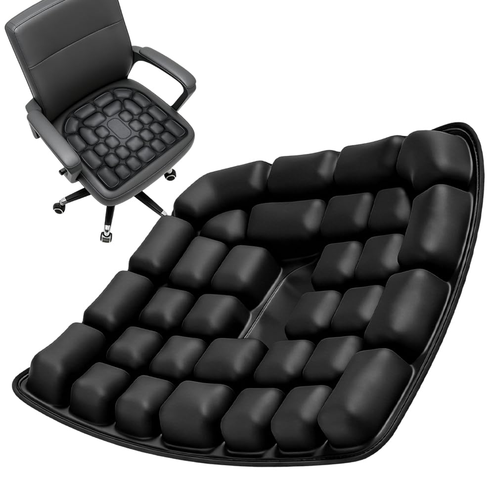 Cojín inflable antiescaras, cojín ergonómico con células de aire 3D para alivio del coxis, cómodo y transpirable para silla de oficina, asiento de coche, silla de ruedas (45 x 40 cm)