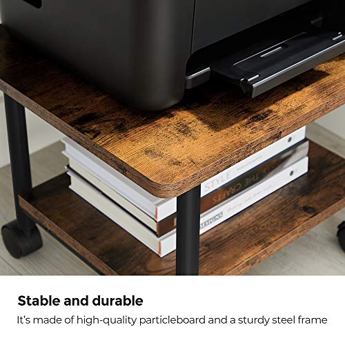 Vasagle Industrial Under Desk Printer Stand, 2-Tier Mobile Machine Cart With Shelf, Heavy Duty Storage Rack For Office And Home, Rustic Brown + Black #TOP5