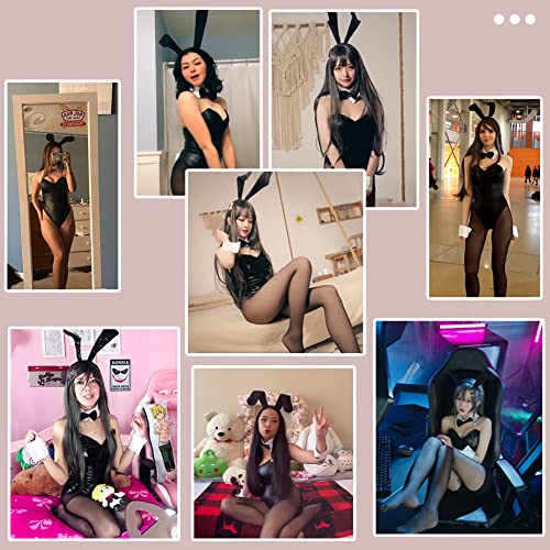 Womens Bunny Girl Senpai Cosplay Costume Outfit Anime Role Cosplay One Piece Bodysuit With Bunny Ear Stockings Set #TOP2