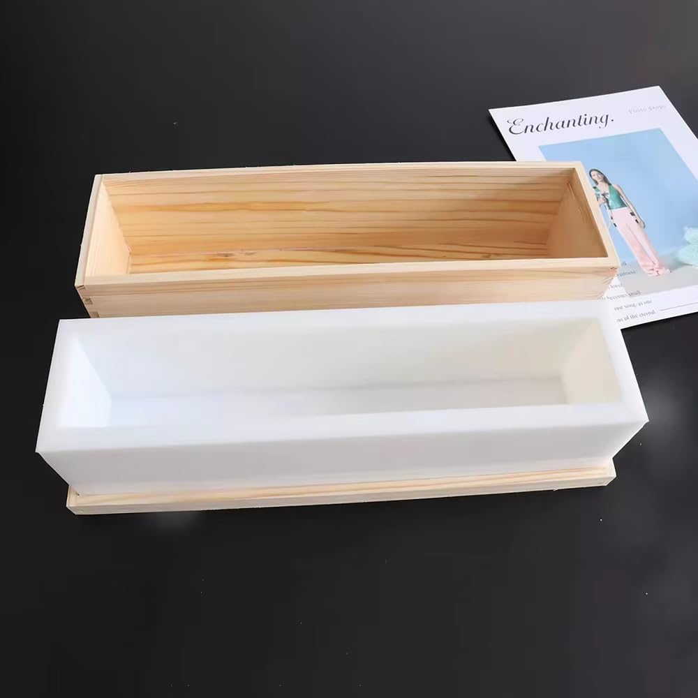 Molde de Silicona para Jabón Hecho a Mano con Marco de Madera, Capacidad de 1,5 L, Fácil de Desmoldar