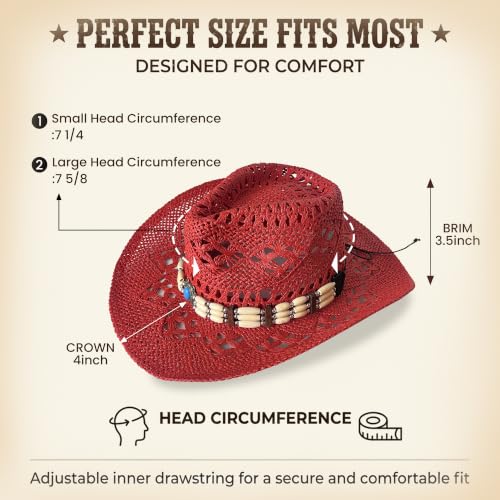 Image of Wildarms Western Cowboy Hat for Women Men Wide Brim Woven Straw Cowboy Hat for Men Cowgirl Sun Beach Hat Decorative Bands