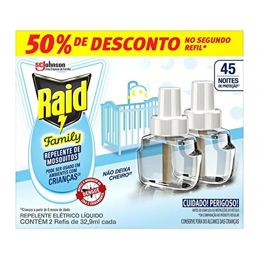 Raid Repelente Eletrico Líquido Family Refil, Até 45 Noites de Proteção, 2 unidades de 32,9ml