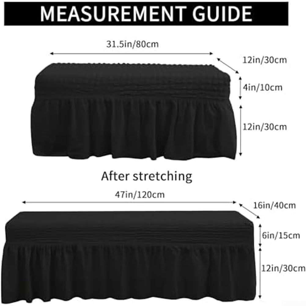 Housse de banc extensible en seersucker polyester élasthanne 80-119 cm noir