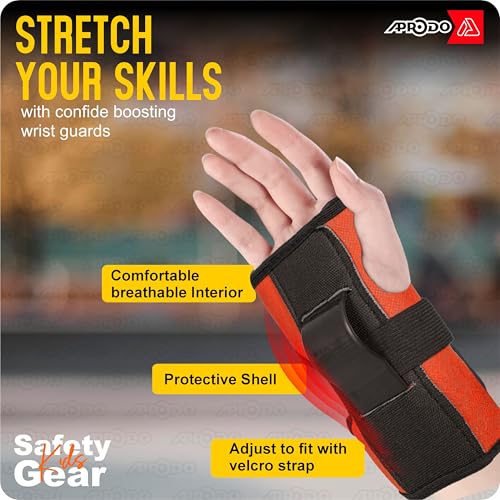 Image of Aprodo Kids Sports Protective Gear Set | from Beginner to Advanced | for Ages 3-5-8-14 Boys & Girls | Includes Knee & Elbow Pads, Wrist Guards | Ideal for Skateboarding, Cycling & Scooter (Red)