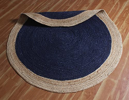 Casavani Indian Hand Braided Rag Rug Geometric Blue & Beige Circle Area Rug Learning Game Mat Best Uses For Bedroom,Prayer Room,Dining Room & Kitchen 3X3 Feet Round #TOP6
