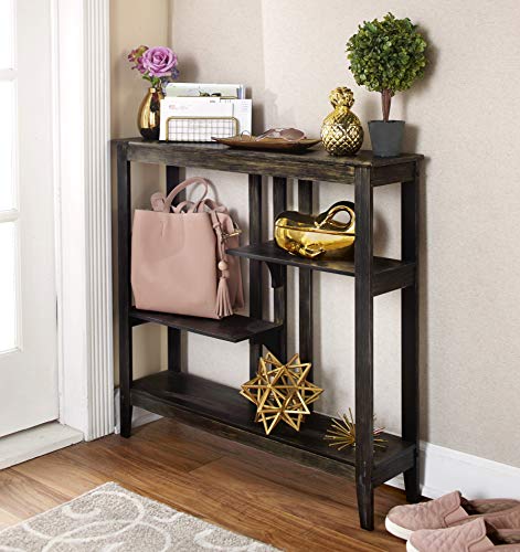Brushed Metallic Console Table - Hallway Table with Display Shelves - Black