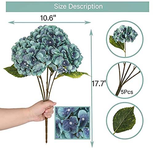 Jim's Cabin Artificial Flowers Silk Hydrangea Arrangements With 5 Big Heads Fake Flower Bunch Bouquet For Home Wedding Party Decor Diy（Bule） #TOP1