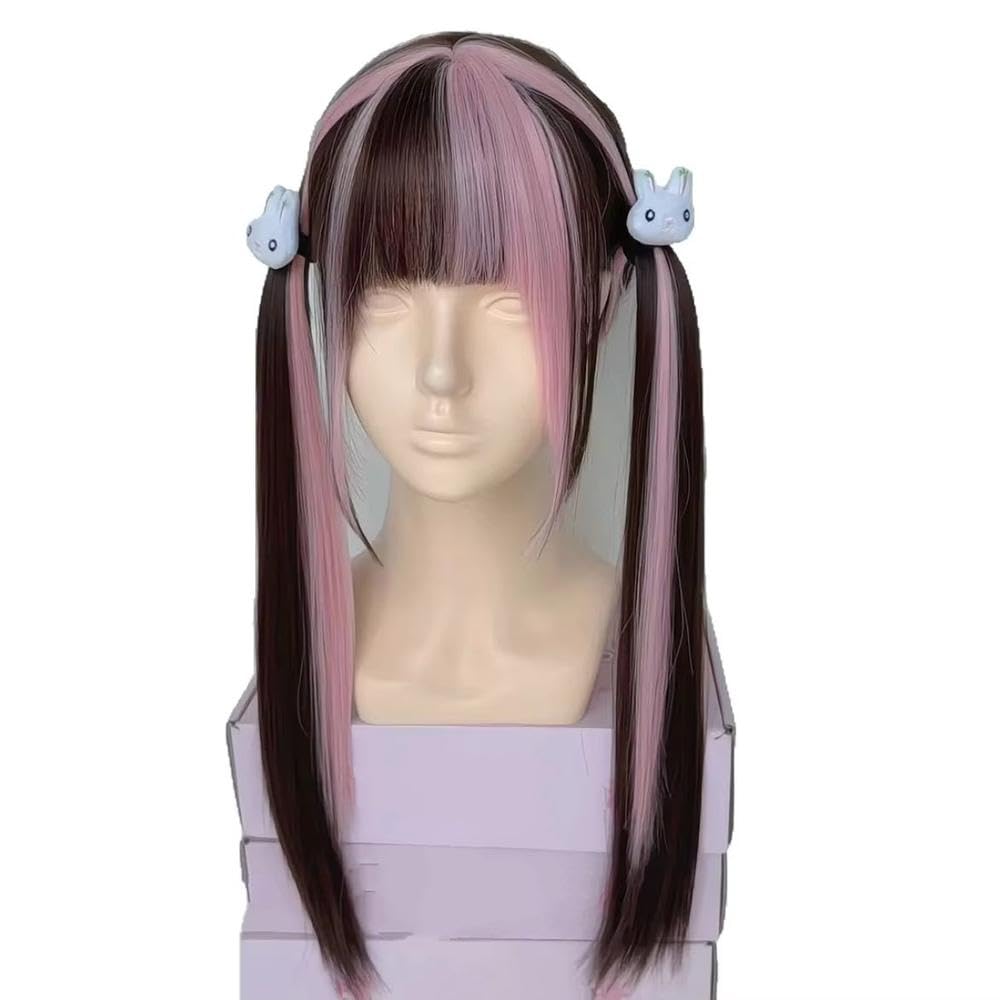 Haarpflege Ombre Rosa Braune Perücke Für Frauen Süße Perücke Mit Pony Hochtemperaturfaser-Perücken Stirnband-Perücken Für Cosplay