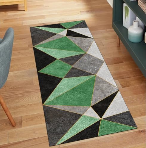 Tapis de couloir vert 100 x 800 cm | Tapis lavable antidérapant patchwork - 2