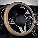 Coverado Cubierta para Volante, Protector Antideslizante para Volante de automóvil, Ajuste Universal de para los Camiones SUV (37-39cm /15", Grano de Madera Clara, Marrón y Beige)