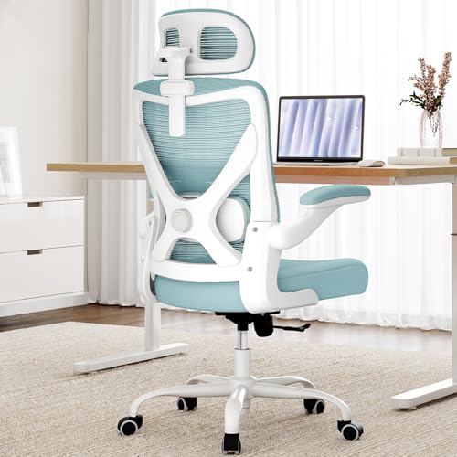 Image of Ergonomic Office Chair: Computer Desk Chair Comfy Gaming Chair for Adults - Office Chair with Lumbar Support & Headrest - Executive Office Rolling Chairs for Home Work (Lake Blue)