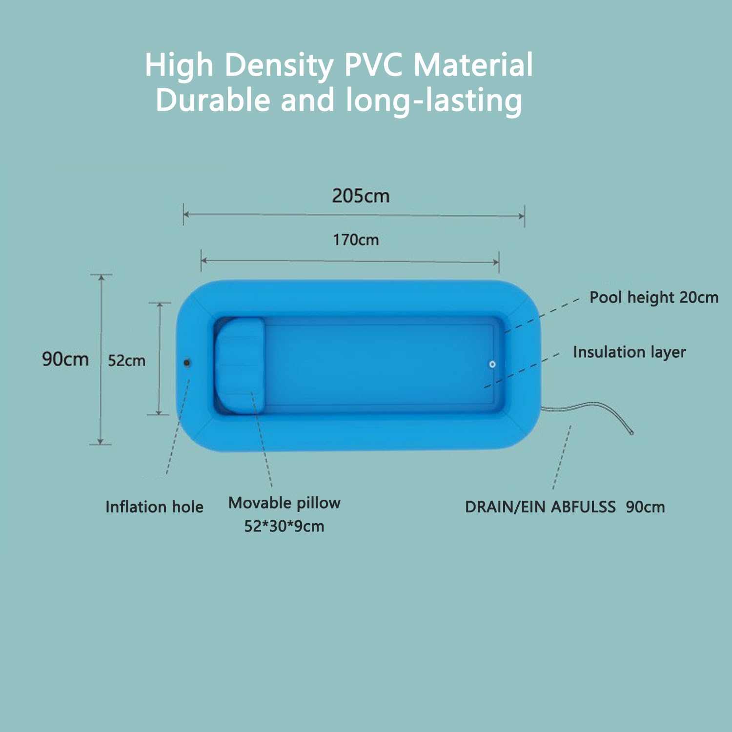 Kit de bañera inflable para ducha, ayuda de cama para personas mayores con discapacidades postradas en cama, con bomba de aire, bañera portátil para adultos